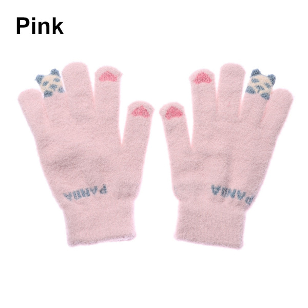 2023 Elastiska Fullfingerhandskar Varma Tjocka Cykelkörningsmode Dam Herr Vinter Varma Stickade Yllehandskar Utomhus New Cute-Pink One Size