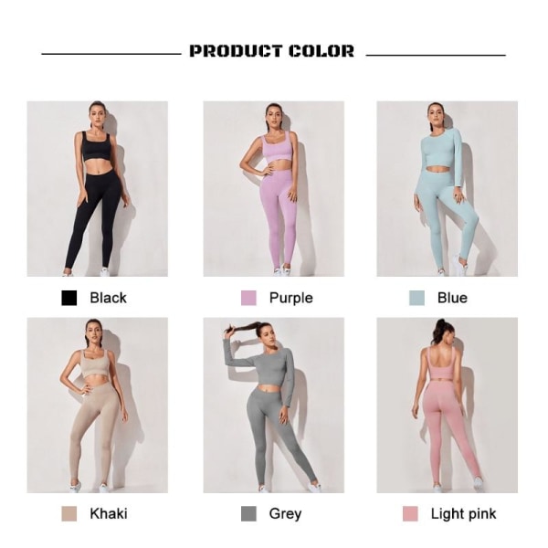 Yoga Set Träningskläder Yoga Leggings och BH för Kvinnor top pants khaki S