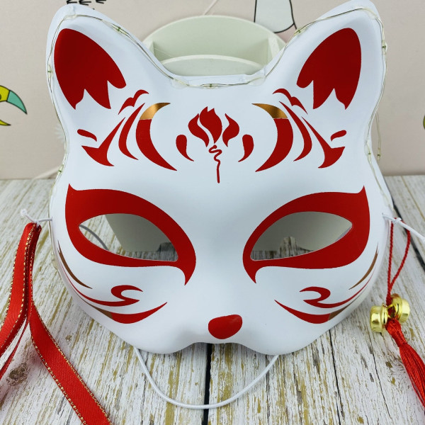 Japansk Maske Halvt Ansigt Håndmalet Katte Rævemaske Anime Demon Slayer Maskerade Halloween Festival Cosplay Rekvisit 22