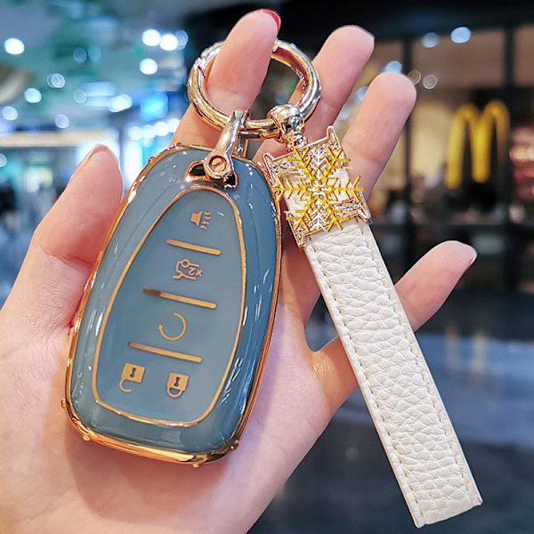 Nyt TPU Bil Nøgle Etui Cover Til Chevrolet 2017-2019 Chevy Malibu Camaro Cruze Traverse Sonic Volt Bolt Equinox 3/4/5 Knapper Nøgle Gray Keychain C 4 Buttons