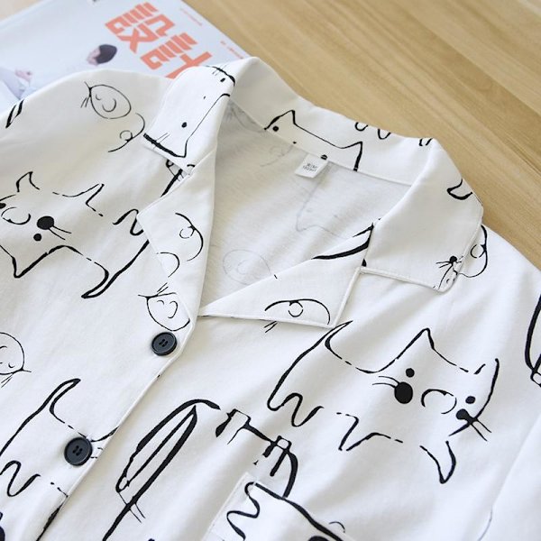 Pencil Cat! Nya sommarpyjamasar för damer, tvådelad, stor storlek, kortärmad, shorts, tunn, 100% bomull, serietidningsmönster, lös passform, hemmakläder Like the picture M