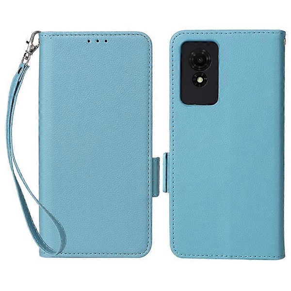 Kompatibelt för TCL 501 T433D Läderfodral Plånboksställ Litchi Textur Telefonskal Grossist LightBlue
