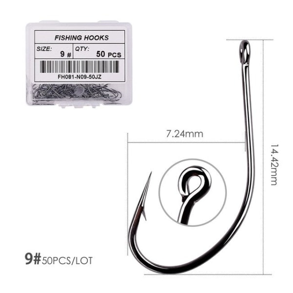 Fishhook 50st 10st Belagd Högkolhaltigt Rostfritt Stål Hullingförsedda Karpfiskekrokar Paket med Originalförpackning Fiskekrok Utrustning Size 5 - 50pcs