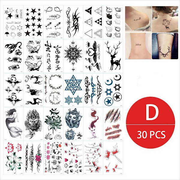 Midlertidige tatoveringsklistremerker for jenter, vanntette, langvarige, falske tatoveringsklistremerker, lyse, søte tatoveringer på kropp, ansikt, barn B 30pcs