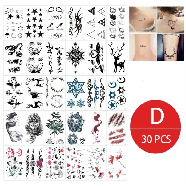 Temporära Tatueringar Klistermärken Flicka Vattentät Långvarig Falsk Tatuering Klistermärke Hand Ljusa Söta Tatueringar På Kropp Ansikte Barn Klistermärke G 30pcs
