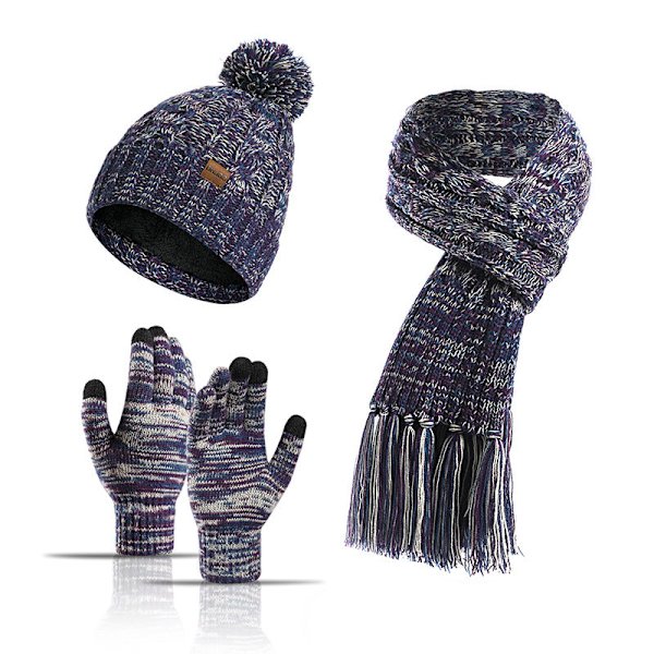 Höst och Vinter Ny Stickad Ull Europeisk och Amerikansk Färg Hatt Förtjockad Halsduk Touch Screen Handskar Tredelat Set Plum Red