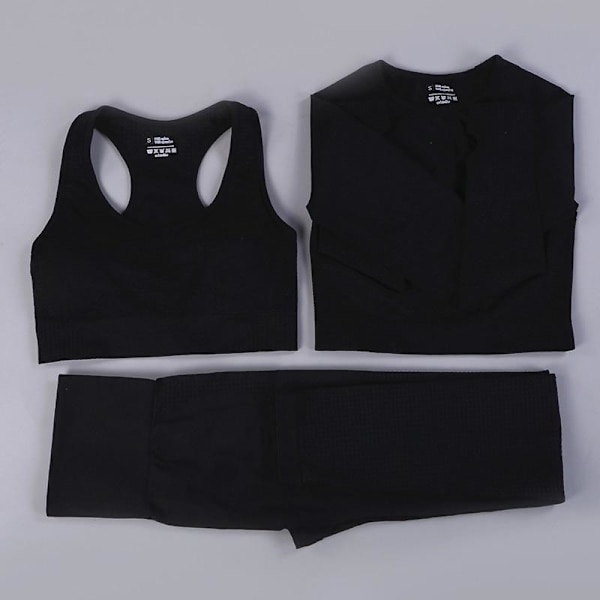 Yoga Set Träningskläder Gym Sport Löpning Träningskläder För Kvinnor Black 3 pcs M