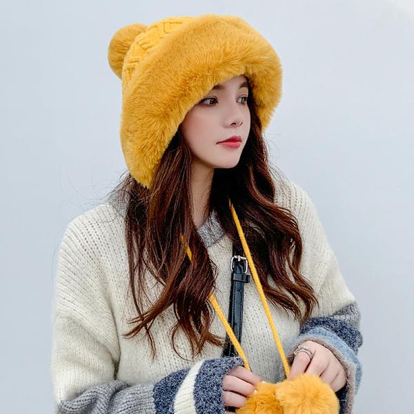 Hue Cap Fleece-foret Fortykkede Pelskugle Ensfarvet Pels Strikkede Øreklapper Varm Hue Gray Average size