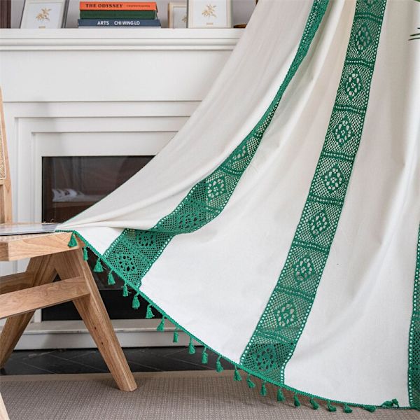 Amerikansk hæklet gitter patchwork gardin tryk solskærm perforeret frit stue soveværelse køkken krog vinduesgardin Hook W150CMxH280CM 1PC