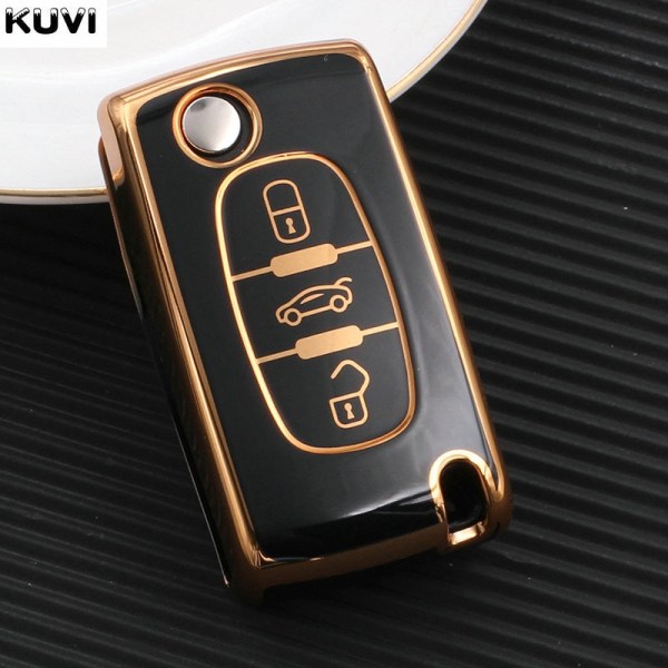 Nytt TPU Bilnyckelfodral Skydd För Peugeot 107 206 207 307 308 406 För Citroen Xsara Picasso C2 C3 C4 C5 C6 C8 Väska 3 button Black