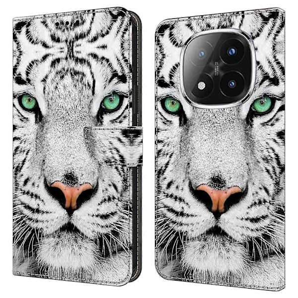 Fodral för Xiaomi Redmi Note 14 Pro+ 5G med kortfack, mönstrad tryckt TPU+PU läder flip telefonfodral Tiger Face