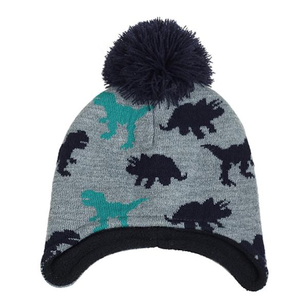 Stickad Mössa Ny Höst och Vinter Dinosaurie Jacquard Pojkar och Flickor Öronmuffar Mössa Barnens Ullmössa Light gray-MOK label S(3-18 months)