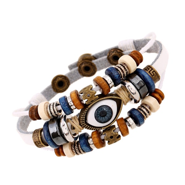 Populär Ornament Nytt Pärlbroderade Ögon Nötskinn Armband Utdragbart Justerbart Par Läderarmband White snap button