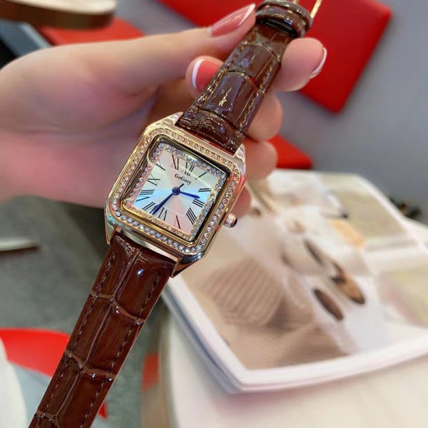 Middle School Student Watch Women's Ins Style High-Grade Light Luxury and Simplicity Full Diamond Quartz Watch Light gray