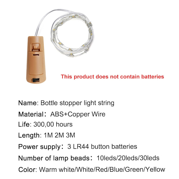 1M 2M 3M Vinkork LED Ljusslingor Jul Fairy Lights Girlang Julgran Bröllopsfest Dekor Bar Flasklampor Red 1M 10leds