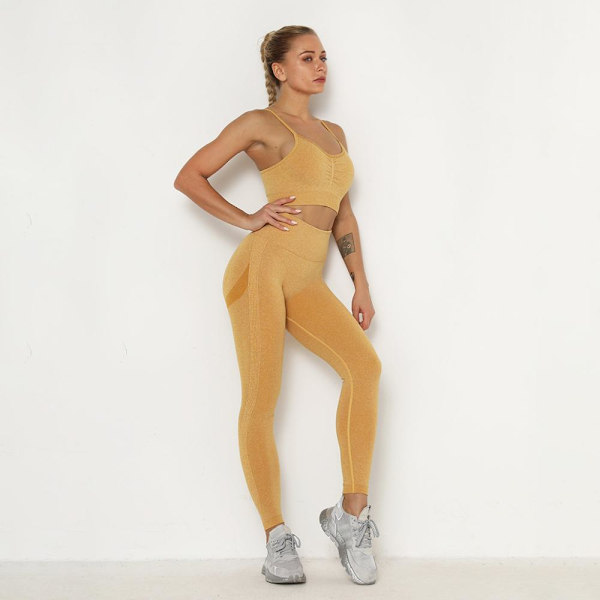 Yoga Sett Sportsdrakt Dame Trenings Sportsantrekk Fitness Sett Klær Yellowbraset L