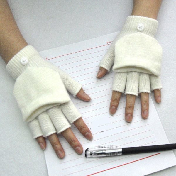 2020 Vinter Varma Tjocka Ullhandskar Stickade Flip Fingerlösa Exponerade Finger Tjocka Handskar Utan Fingrar Vantar Dam B-White One size