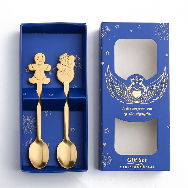 Liten Sked Snögubbe Sked Nordisk Stil Bordsartiklar Present Sked Presentförpackning Julklappsförpackning Gold Spoon-XINGX