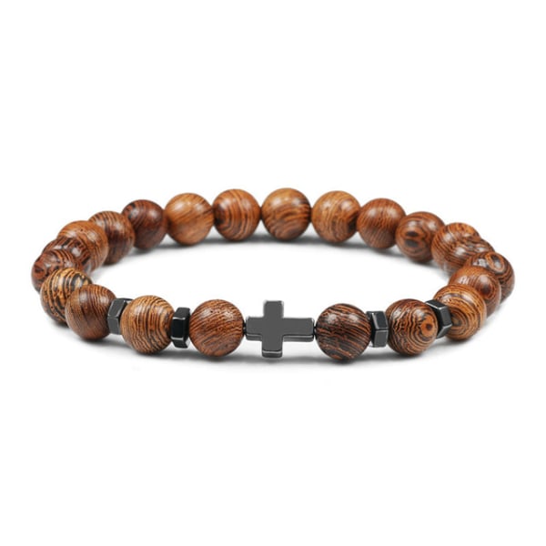 Herrarmband Träpärlor Kors 7 Chakra Healing Balans Onyx Armband & Armringar Uggla Bön Reiki Buddha Dam Smycken Homme Pendant 7 Chakra