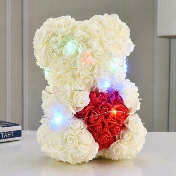 Julegave Rosebjørn PE Skum Kunstig Blomst Jente Valentinsdagsgave Fargerike Lys Kjærlighet Rosebjørn White love light pink bear 25cm high
