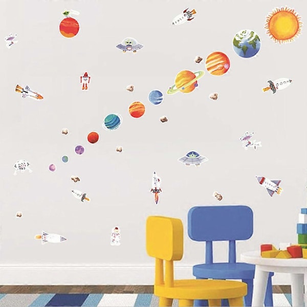 Sol System Stjärnor Planeter Väggdekaler för Barnrum Vardagsrum Heminredning Babyrum Dekaler Födelsedag Julklapp 91x28cm 91x28cm