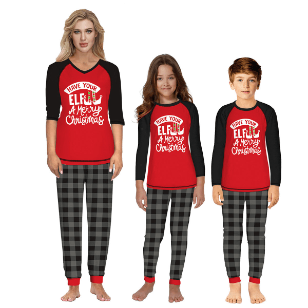 Julpyjamas Matchande familjepyjamas printed förälder-barn pyjamas tröja byxor Tvådelat set Casual hemkläder BZN-TZA001 Adult-XL