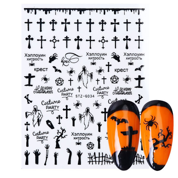 3D Halloween Nageldesign Anime Joker Spindel Orm Sliders Nageldekaler Självhäftande Dekaler Flickor Barn Party Manikyr GLF794 STZ-G037 Gold