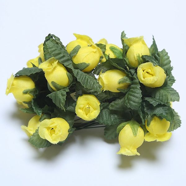 12 st Mini Konstgjorda Blommor Sidenros Bukett för Bröllopsfest Heminredning DIY Krans Scrapbook Tillbehör Gold