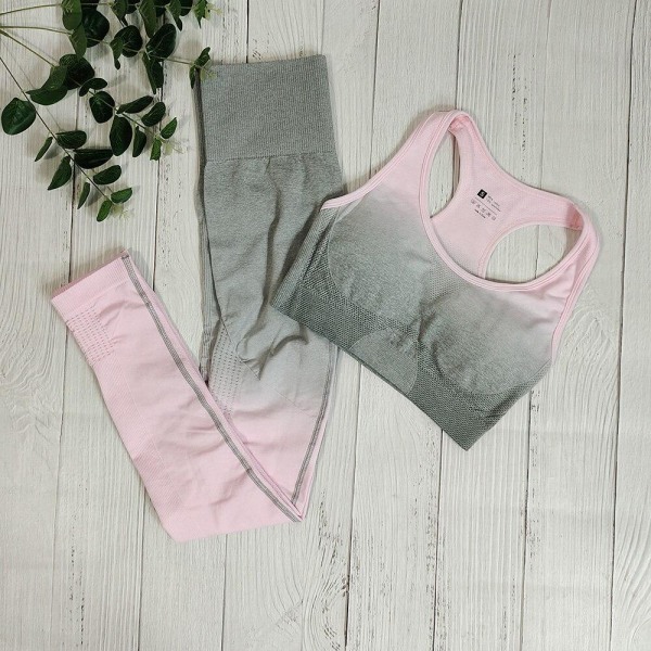 Set BH och Leggings Fitness Sportkläder Outfit för kvinnor Lightgrey bra S