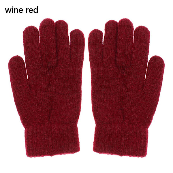Nye Doble Kaninhårhansker Dame Vinter Koreansk Versjon Ensfarget Alle Fingre Vinter Damehansker Jentevotter wine red One Size