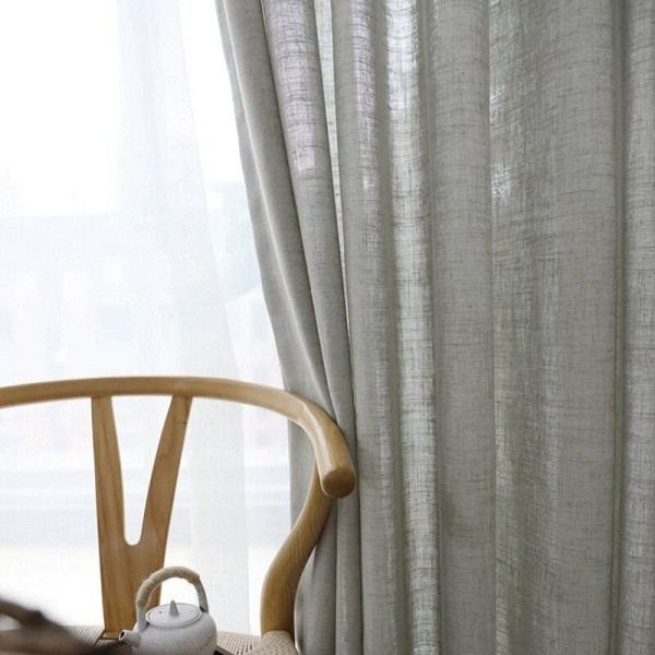 Modern Japansk Stil Fönstergardin för Vardagsrum Sovrum Bomull Linne Gardiner Anpassad Glesväv Halvskuggande Ramie Draperier Gray W100xH200cm 1pc