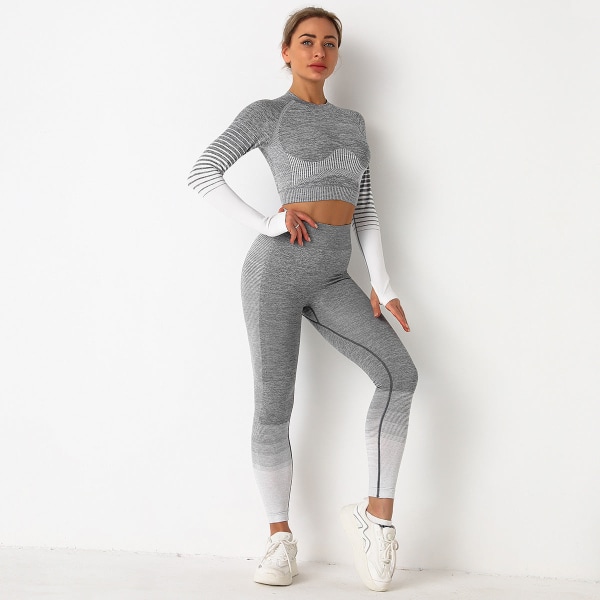 Eurooppalainen ja amerikkalainen saumaton jooga-asu naisille, neulottu, lantiota kohottava, erittäin joustavat treenihousut, joogavaatteet 6092 long-sleeve suit-Orange S