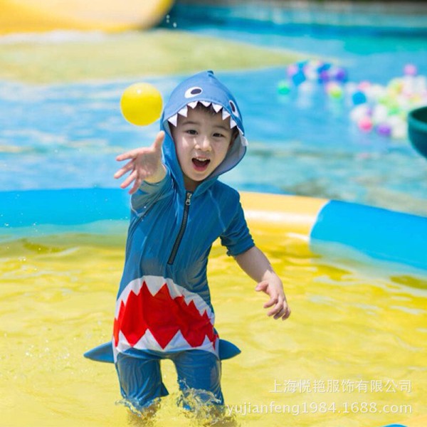 Baddräkt Pojkar Heldräkt Haj Solskydd Snabbtorkande Baby Småbarn Baby 1-3 År Långärmad Baddräkt Badkläder Gray shark Siamese 4T(90-100CM)