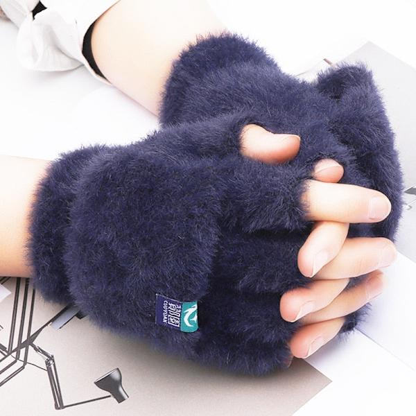 Kawaii Katt Handskar för Kvinnor Mode Flickor Katt Klo Tass Plysch Vantar Varma Mjuka Plysch Korta Fingerlösa Halvfinger Vinterhandskar Blue1 One Size