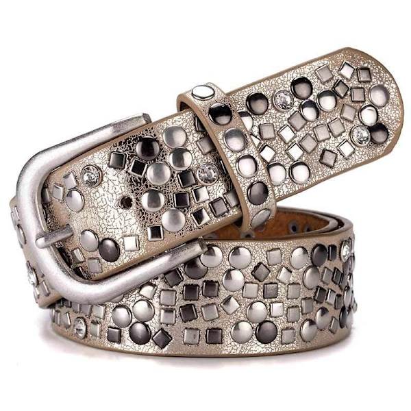Nittebesat Bælte Dame Punk Gotisk Taljebånd Retro Vintage Læder Silver white