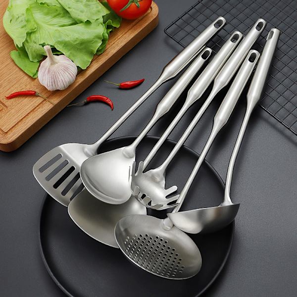 Spatel i rostfritt stål Hushållsmatlagning Soppsked och Silspatel Köksredskapsset 304 hollow handle spoon