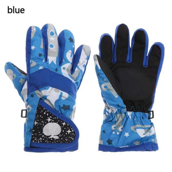 Nya Barn Vinter Varma Enfärgade Handskar Pojke Flicka Skidhandskar Långärmad Vante Vindtät Vattentät Tjocka Varma Handskar Type A blue