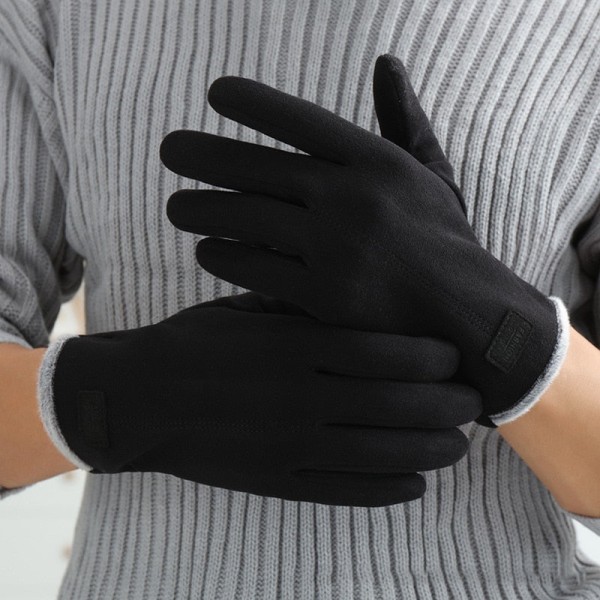 Herre Høst Vinter Semsket Pluss Fløyel Hold Varm Berøringsskjerm Utendørs Sport Hansker Mote Solid Elastisitet Kjøre Sykling 07 One Size