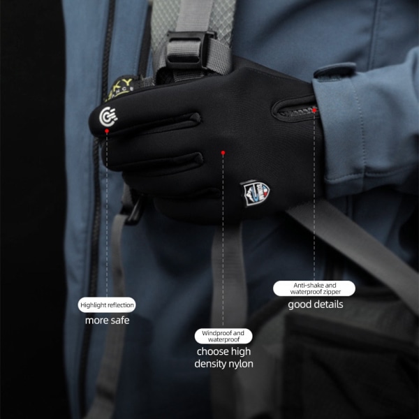 Vattentäta Vintercykelhandskar Herr Motorcykel Svart Varma Fullfingerhandskar Pekskärm MTB Cykel Utomhus Skidåkning Ridning DB22-Grey L