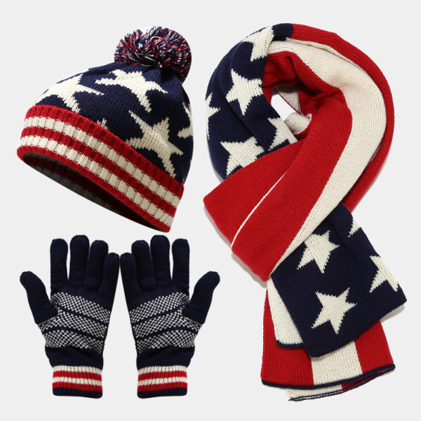 Flagg Lue Skjerf Hansker Tredelt Sett Vinter Utendørs Varmt Luesett National flag style three-piece set