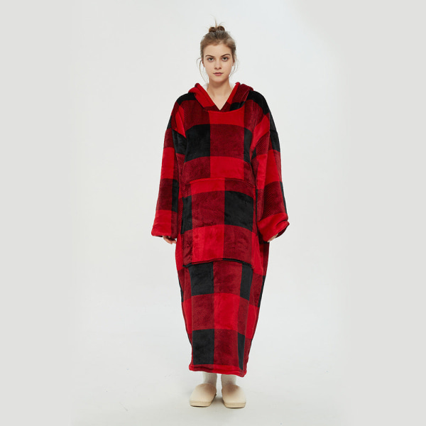 Lazy Blanket Pullover med hætte, dobbeltlags blanket sweater til kvinder, kuldebeskyttelse om efteråret og vinteren, termisk pyjamas Black-Long