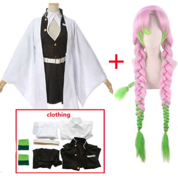 Aikuisten lasten Demon Slayer Kimetsu No Yaiba Anime Kimono Kanroji Mitsuri Cosplay -asu Kisatsutai Seksikkäät naisten Halloween-vaatteet Full Set and Wig 4 L