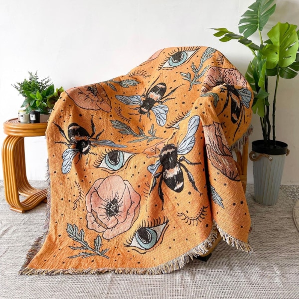 Boho Soffa Sängfilt Stickad Bomull Cover Demon Eye Weighted Gobestry Bohemian Tofs Boho Wall Deco Picknick Matta Filtar D 130x160cm