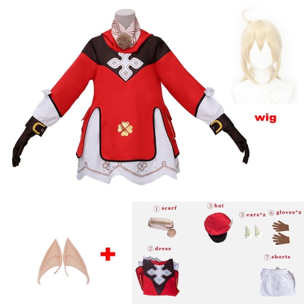 Genshin Impact Cosplay Klee Cosplay Kostym Ryggsäck Peruker Skor Loli Festoutfit Uniform Jul Halloween Kostym Karneval 6 kids 150