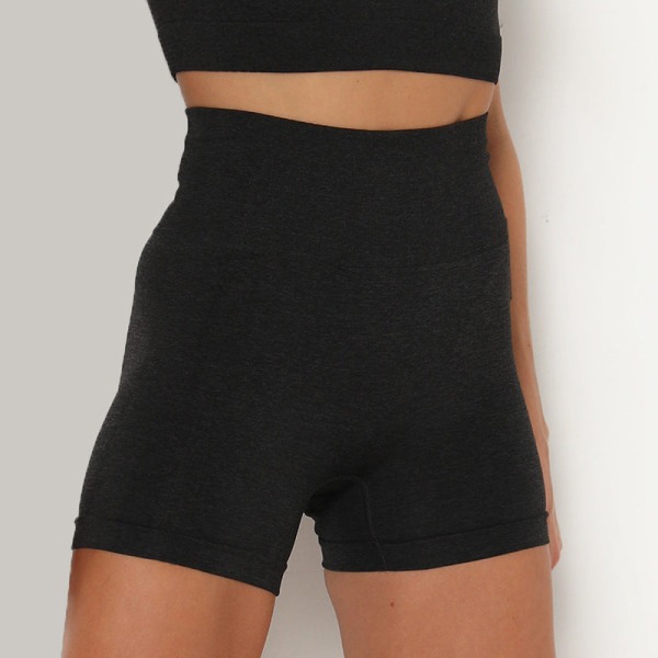 Seamless Stickad Sport Kortärmade Shorts Yogakläder Fitness Dräkt Poäng Sexiga Träningskläder Kvinnor 9149 shorts-Black S