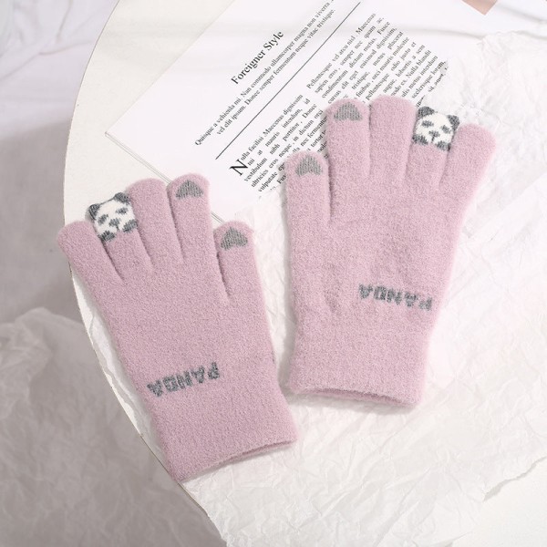 Varma vinterhandskar för utomhuscykling, stickade handskar, söta köldtåliga pekskärmshandskar Beige One size
