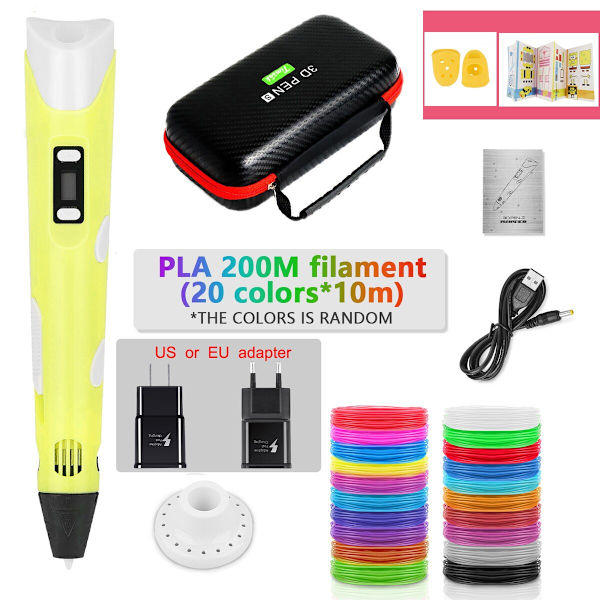 DIY 3D-penna för barn 3D-utskriftspennor Ritpennor med PLA-filament Nyhetspresent till barn Födelsedagspresent Julklapp PLA Filagment Yellow-200M