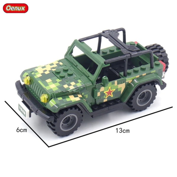 Militär Jeep Bil Fordonsmodell Byggkloss Mini Armésoldater Figurer Upplysande Tegelsten MOC Leksak För Barn Present Military Vehicle 1