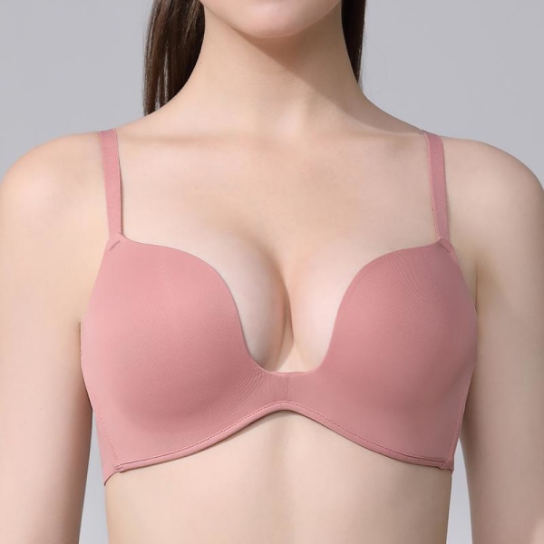 Sexiga Push Up-bh:ar Sömlösa underkläder för kvinnor Bygel Bralette Deep Plung Brasserie Solid Sexiga underkläder B C Cup Beige 32C