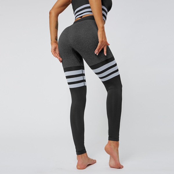 Europeiska och amerikanska sexiga persiko-höft hög midja yogabyxor dam stickade sömlösa och ventilerande randiga yoga fitness leggings 6088 pants-purple S